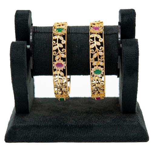 Gold-Plated Floral Stone Bangles for Women